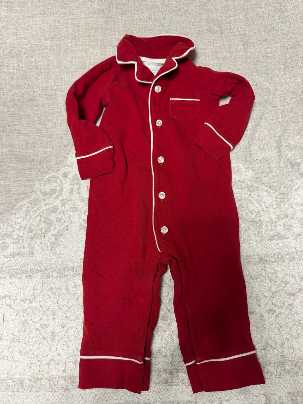 Red Piped Footed One-Piece Pajama for Kids